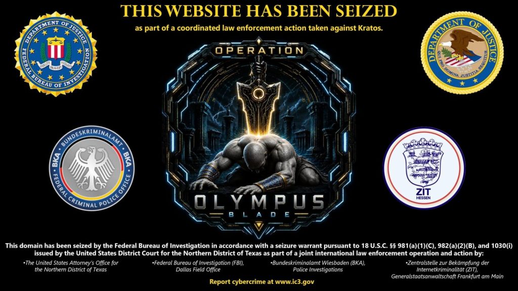 Banner penyitaan domain Kratos dalam Operation Olympus Blade