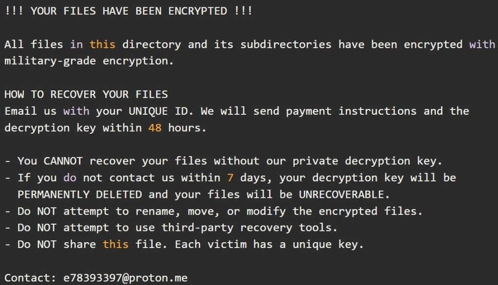 Ransom note EncForce pada serangan JadePuffer terhadap aset AI