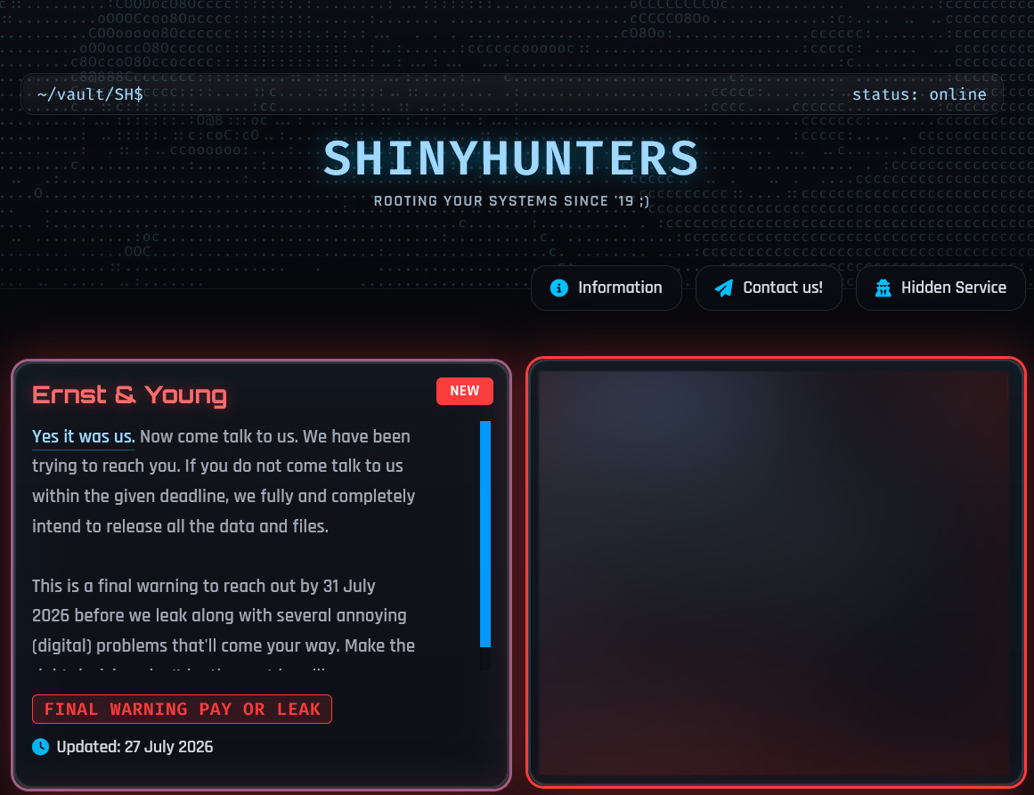 Ernst and Young tercantum di data leak site ShinyHunters