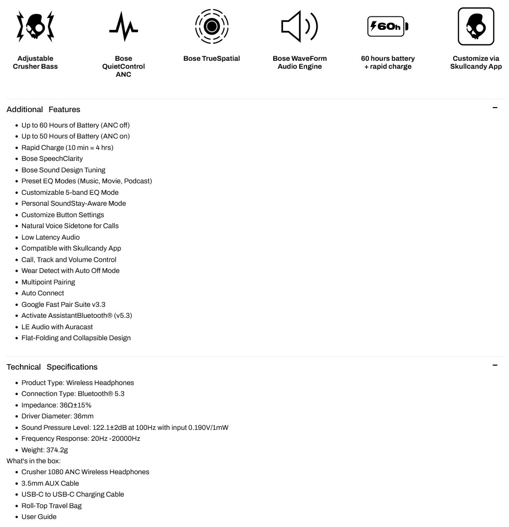 Skullcandy Crusher 1080 ANC headphones